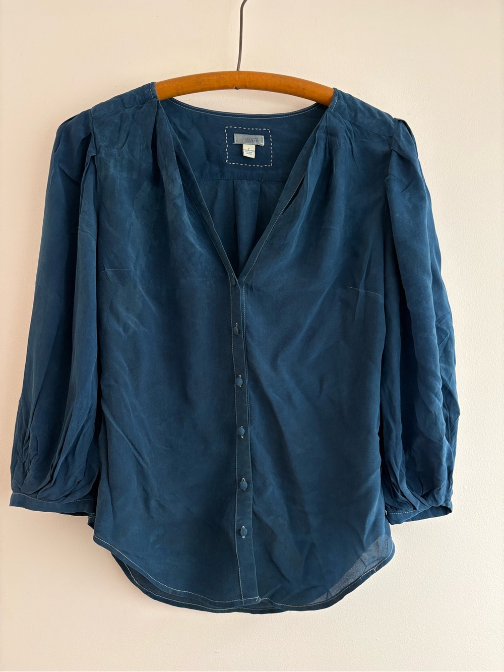 Indigo hand-dyed silk Anthropologie Odille blouse, size 2 (fits like an M)